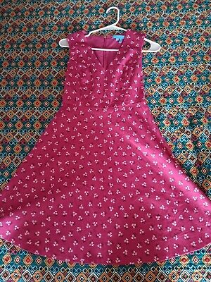Draper James Love Circle Dress Size 0 Pink Floral V Neck Fit Flare Preppy