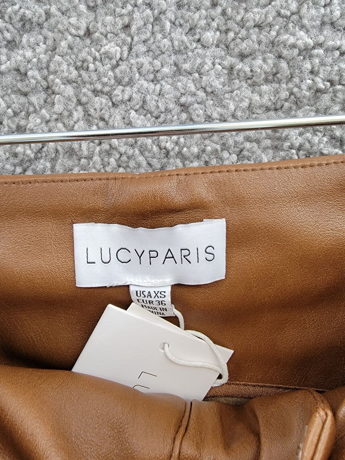 Lucy Paris Faux Leather Paperbag-Waist Pants Women's XS Cognac Zip Fly Hook - Picture 11 of 18