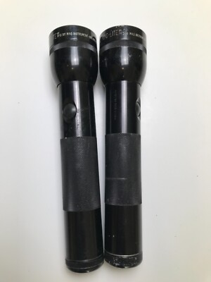 Lot of 2 Vintage MAG-LITE MAGLITE FLASH LIGHT 10  2D CELL BLACK