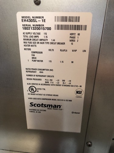 New! Scotsman Ice Machine Part EH430SL