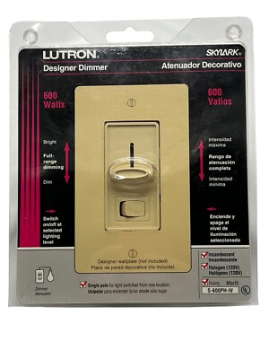 Lutron Skylark 600W Designer Dimmer Ivory PN S-600PH-IV Wall Plate NOT Included