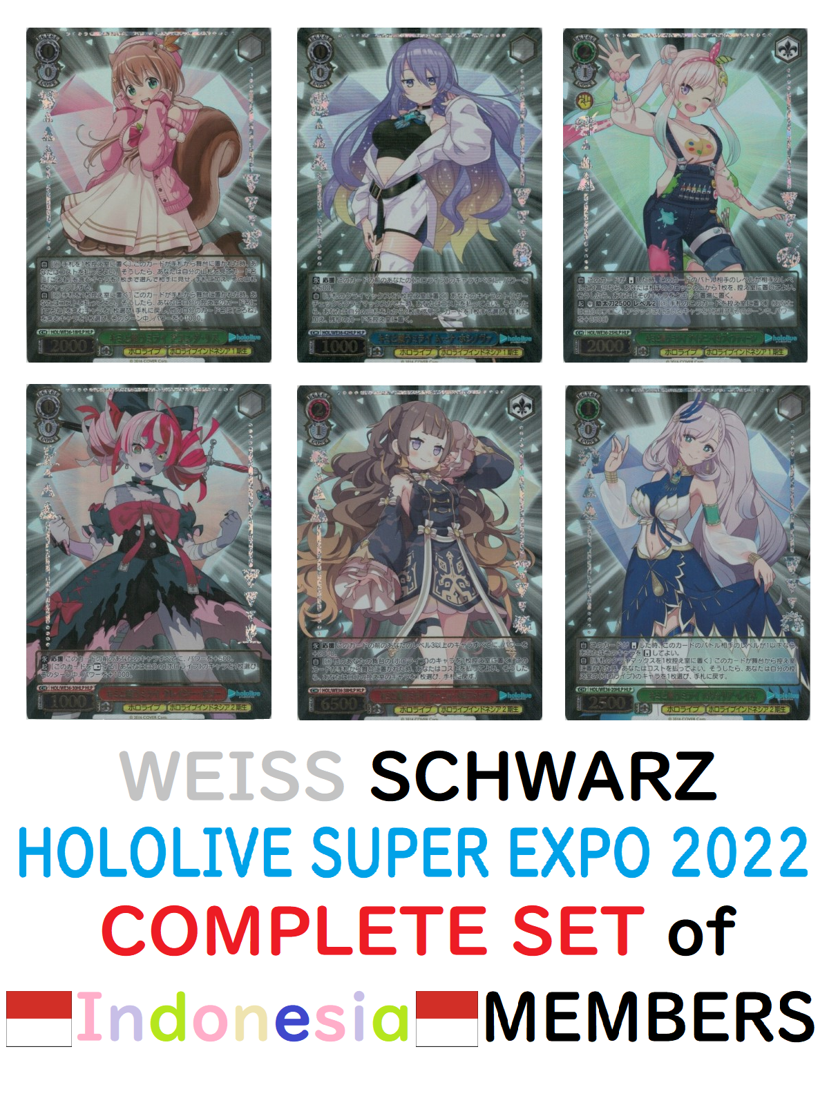 COMPLETE 6 Hololive INDONESIA Members Cards Weiss Schwarz