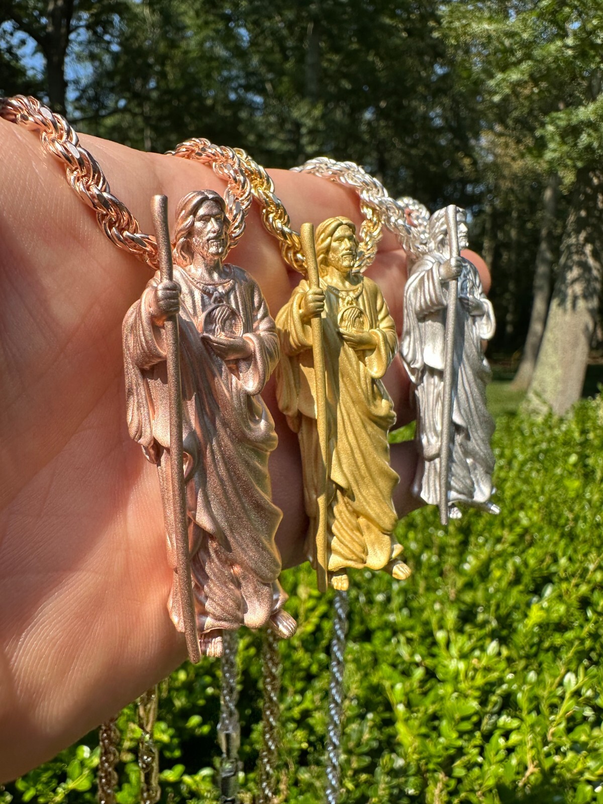 Pre-owned Harlembling Heavy 3d San Judas St Jude Real 925 Silver 14k Yellow Rose Gold Pendant Necklace