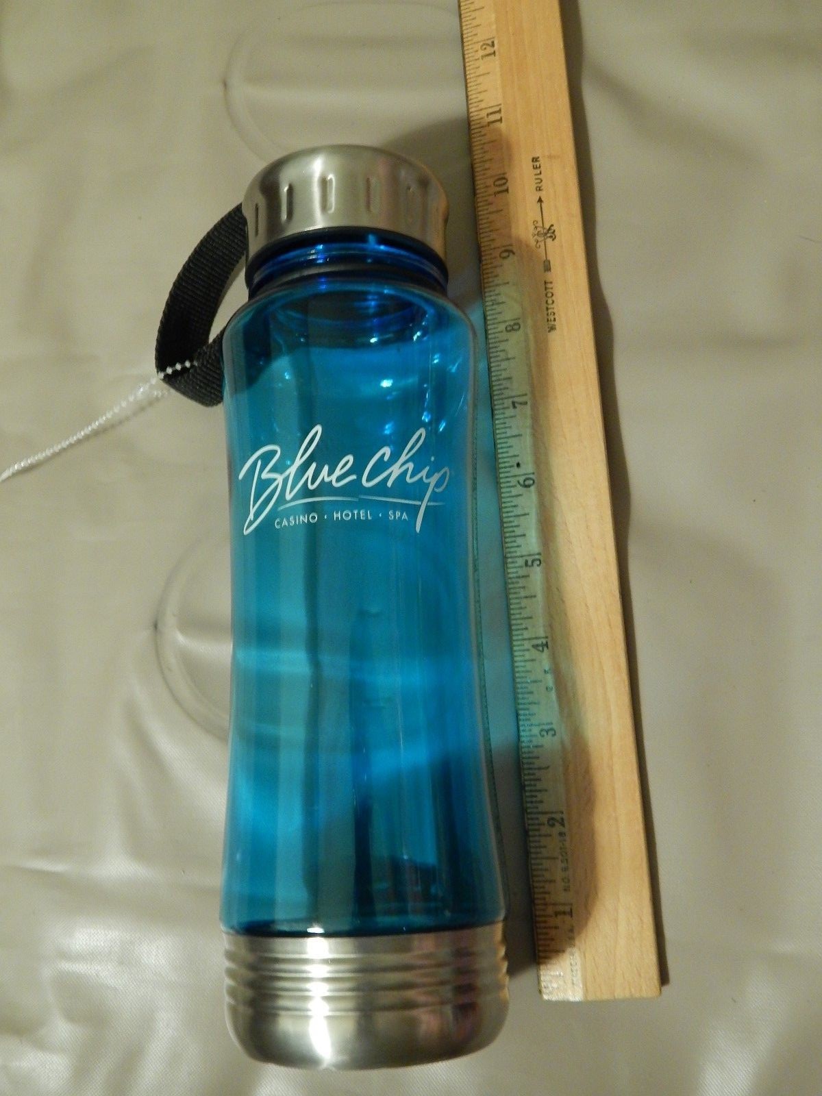 Blue Chip ~ Casino - Hotel - Spa (22oz) Blue_Chrome WATER BOTTLE ~ Las Vegas Ltd