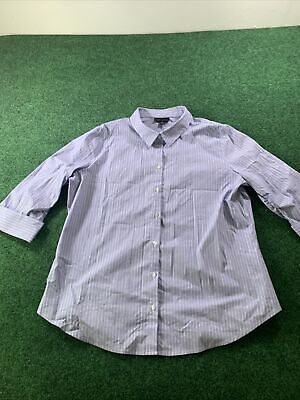Worthington Button Up Shirt Womens XL Blue Strips White Stripe 3/4 Sleeve