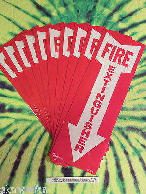   (LOT OF 10) SELF-ADHESIVE VINYL FIRE EXTINGUISHER ARROW SIGN'S 4'' X 12'' NEW