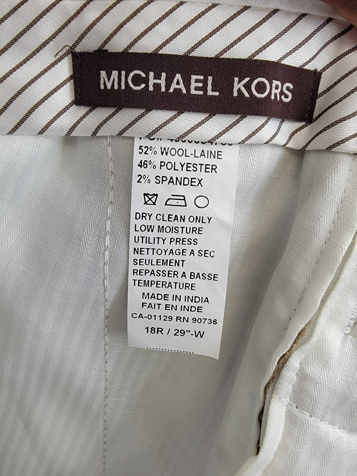Michael Kors Wool Blend Plain Dress Pants Boys' 18R Tan Zip Button Hook & Bar - Picture 14 of 16