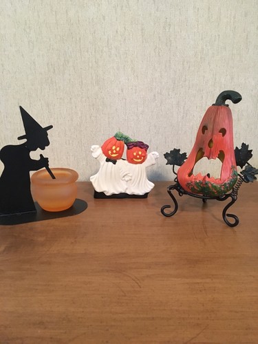 S Lot Of 3 Witch, Jack-o-lantern, Ghost - Ceramic & Metal
