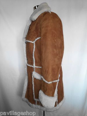 Pre-owned Ours Men's Open Seam Marlboro Sheepskin Coat In Tan W/ White