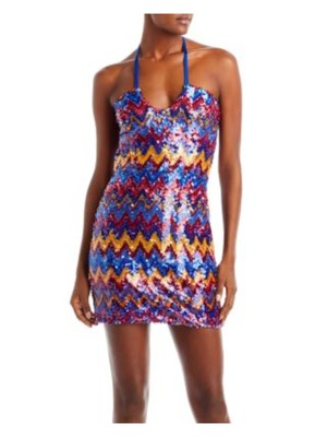 Женское короткое вечернее платье-футляр RAMY BROOK с синим галстуком на подкладке без рукавов на бретельках 10