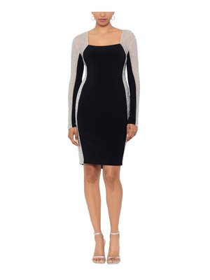 XSCAPE Womens Black Lined Long Sleeve Above The Knee Cocktail Sheath Dress 8