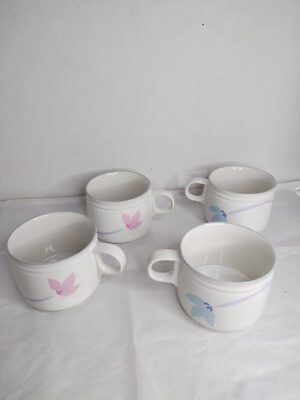 Studio Nova Villager Double Up Flat Cups Set of 4 Blue Pink Flowers