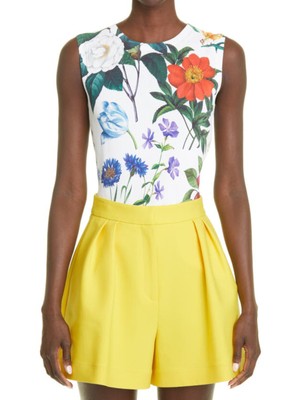 

Женский белый топ без рукавов с круглым вырезом и цветочным принтом OSCAR DE LA RENTA