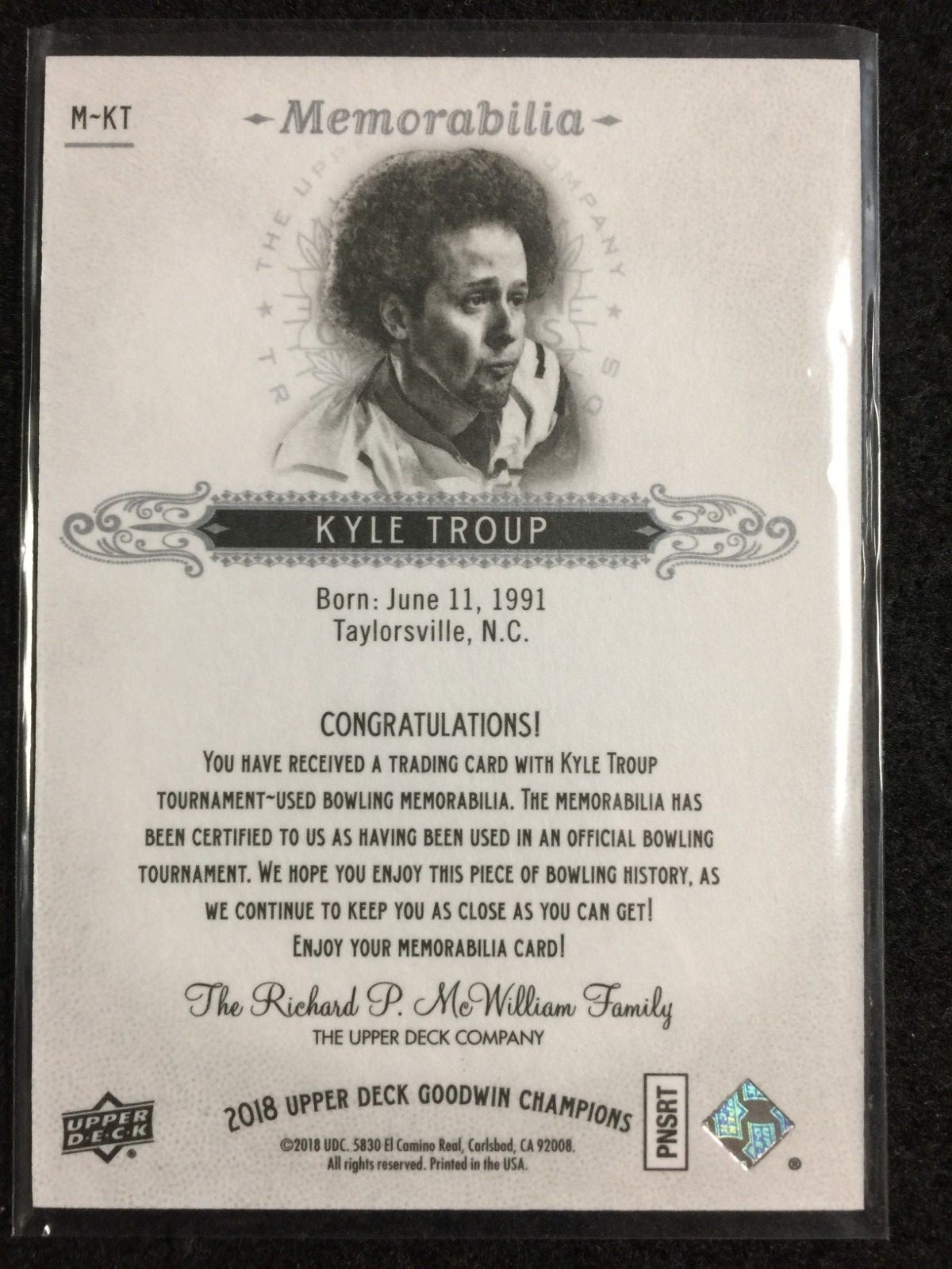 2018 Goodwin Champs Memorabilia Kyle Troup Bowling Two Colors