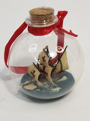 Knights Templar Or Spanish Mini 3-in Long Ship In a Hand Blow Round Bottle 