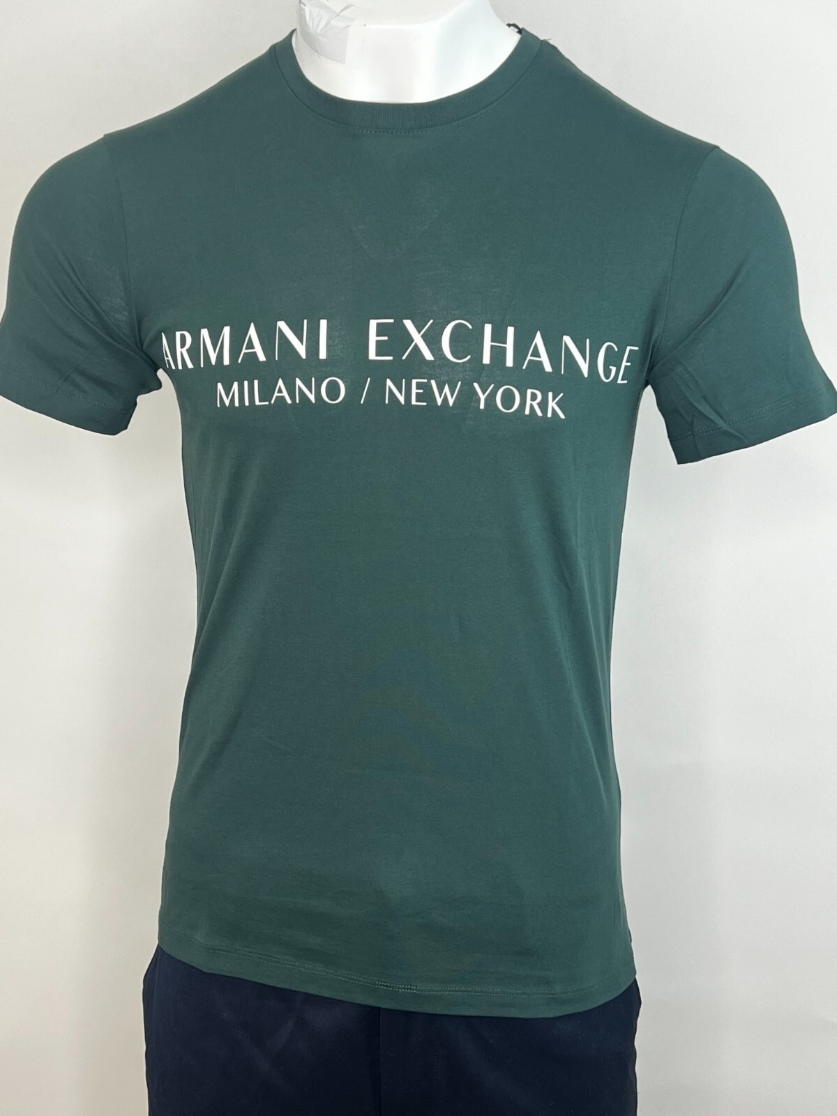 Tシャツ・カットソー ARMANI EXCHANGE Men T-shirt Green XM000730AF13025 U8120 Armani Exchange Milano NYC AX Logo Slim Fit T Shirt Dark