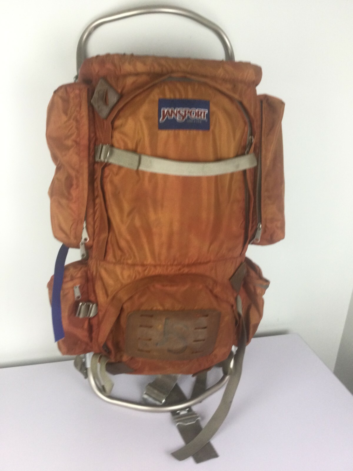 VTG Jansport External Frame Backpack Hip Wings Hiking Camping Leather