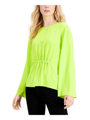 

Женский зеленый текстурированный топ с круглым вырезом ALFANI с длинными расклешенными рукавами