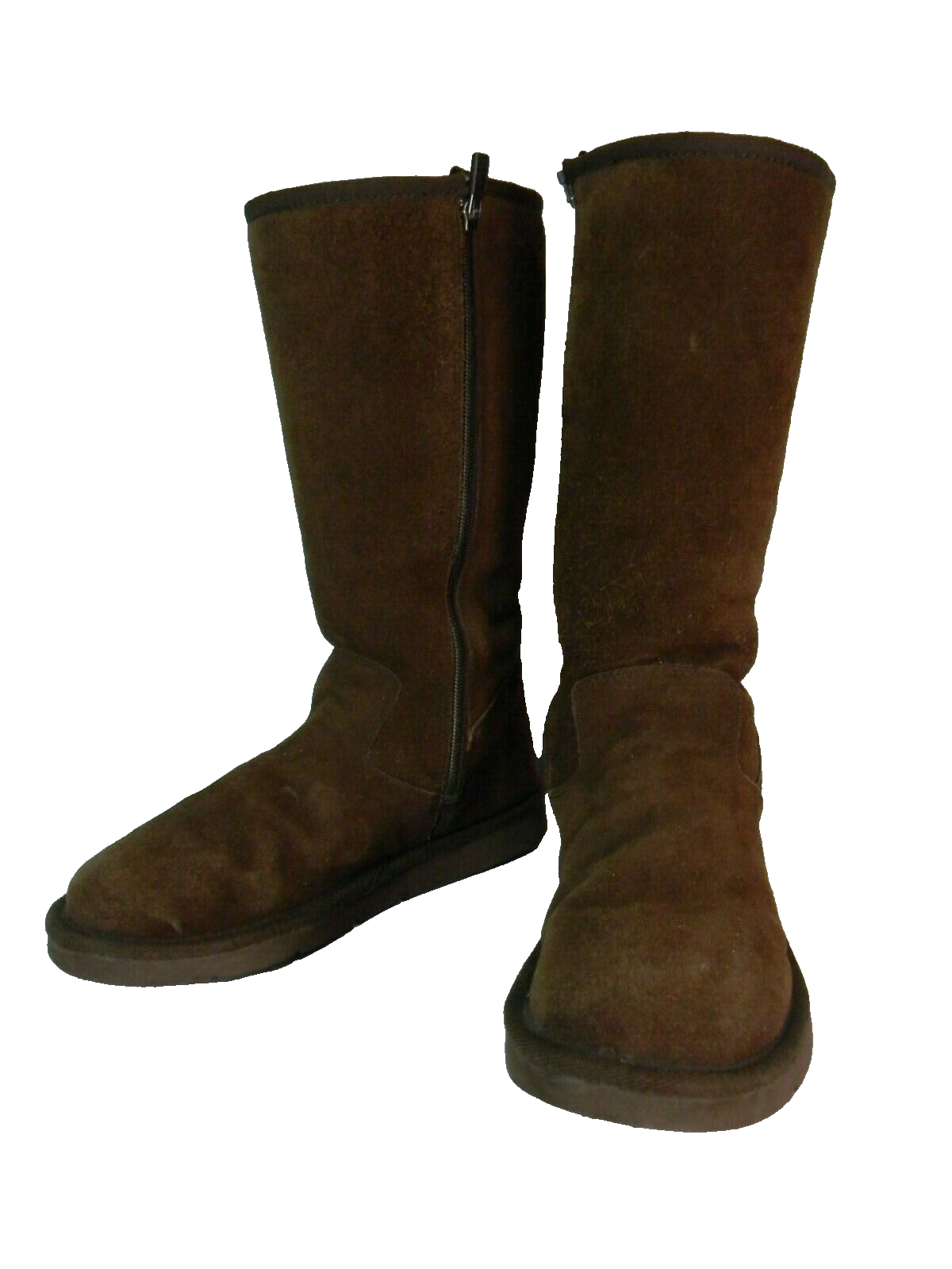 UGG Boots Women's 7 Sunset II Tall Brown Suede Sheepskin Zipper
