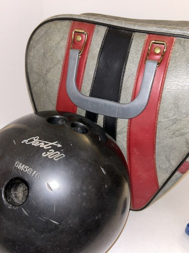 Vintage Zippered Bowling Ball Retro Gray/Black & Dart 16 lb Engraved Ball
