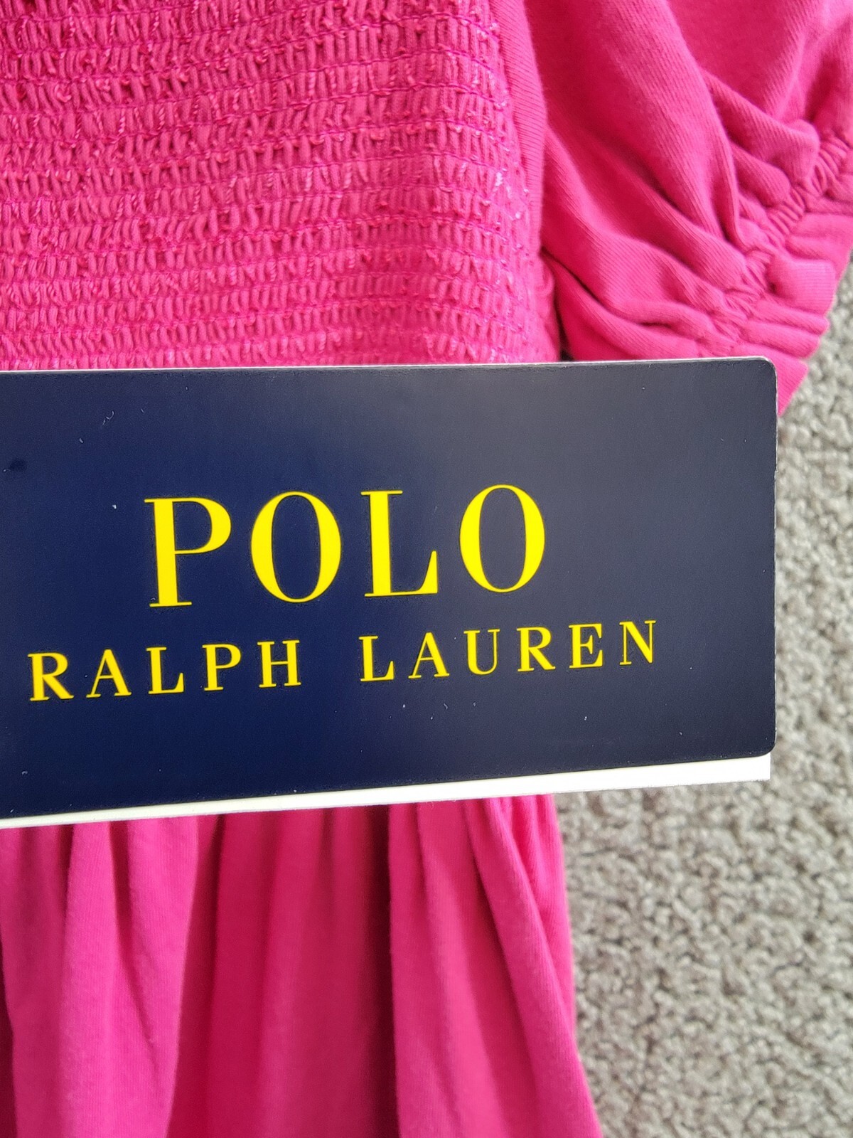 Polo Ralph Lauren Smocked Jersey Dress Big Girls XL (16) Pink Square Neck S/S - Picture 15 of 16