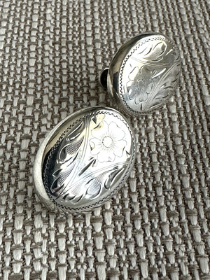 8.9 gm STERLING 1950's Burkhardt Silver Floral Engraved  B  Burkhardt screw back