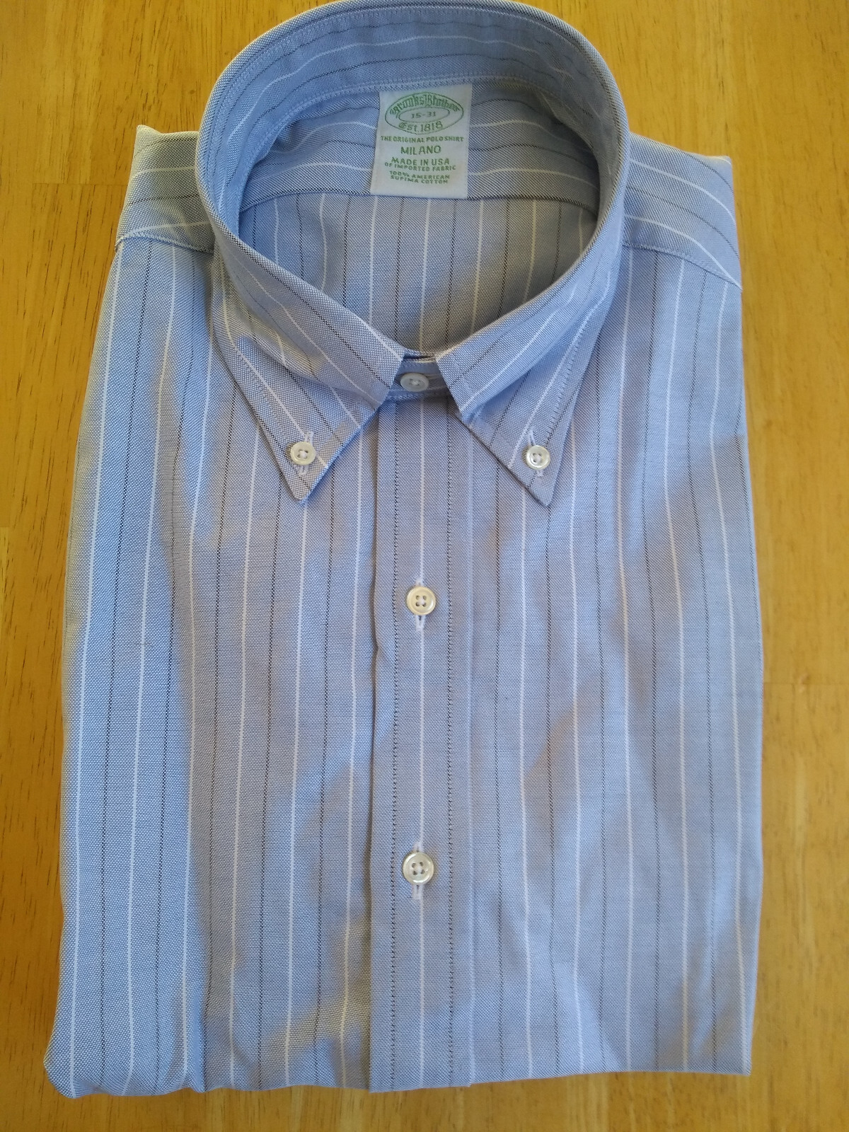 新品 Brooks Brothers オックスフォード 15-31 MILANO NWOT Brooks Brothers Blue Stripe Cotton Button Down 15-31
