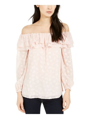 

Розовый женский топ с открытыми плечами MICHAEL KORS с рюшами