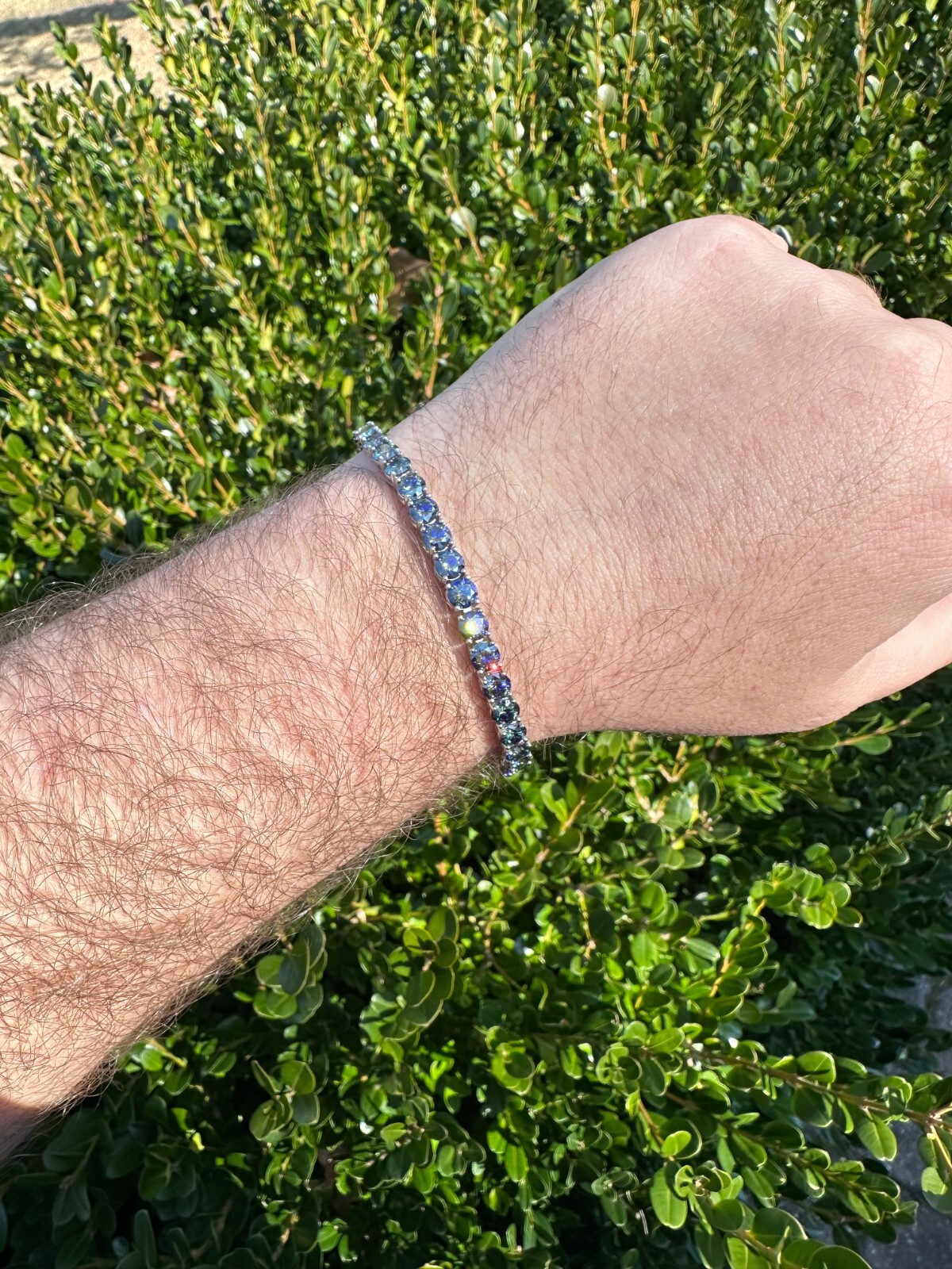 Pre-owned Silver Real Iced Dark Blue Moissanite 5mm Tennis Bracelet 925  Pass Diamond Test