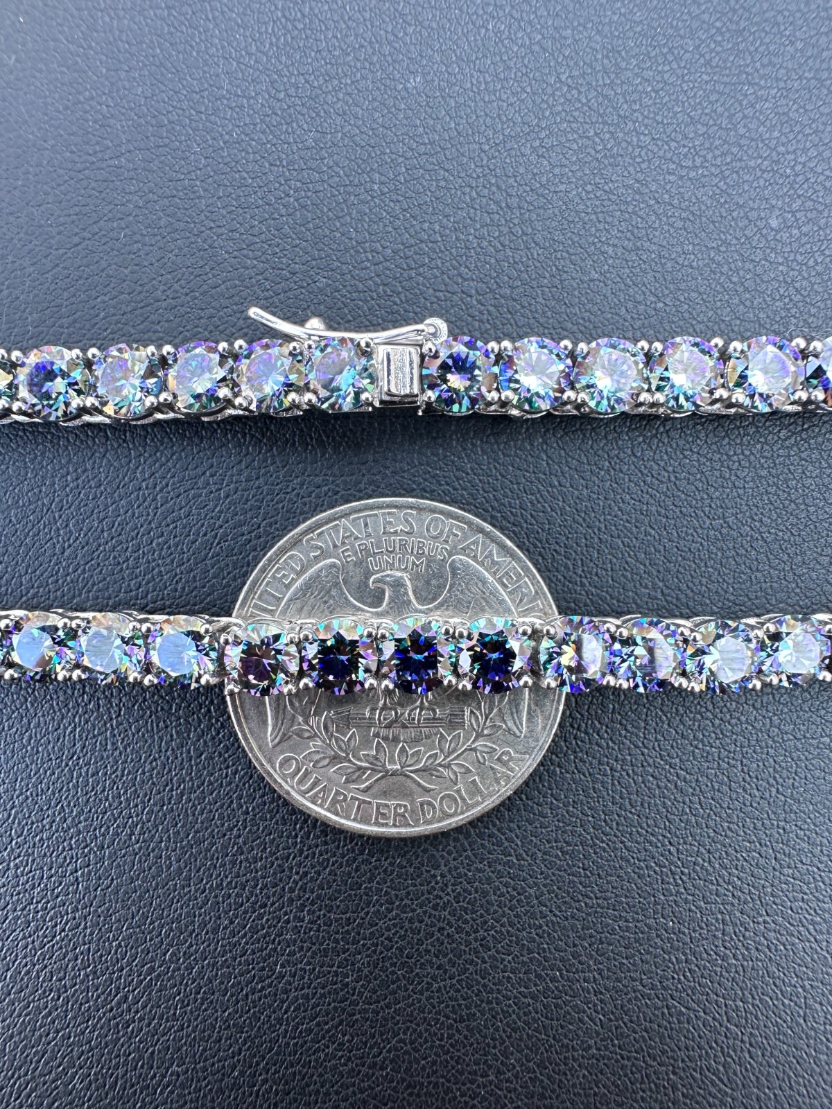 Pre-owned Silver Real Blue Moissanite 5mm Tennis Chain 925  Iced Necklace Pass Diamond Test