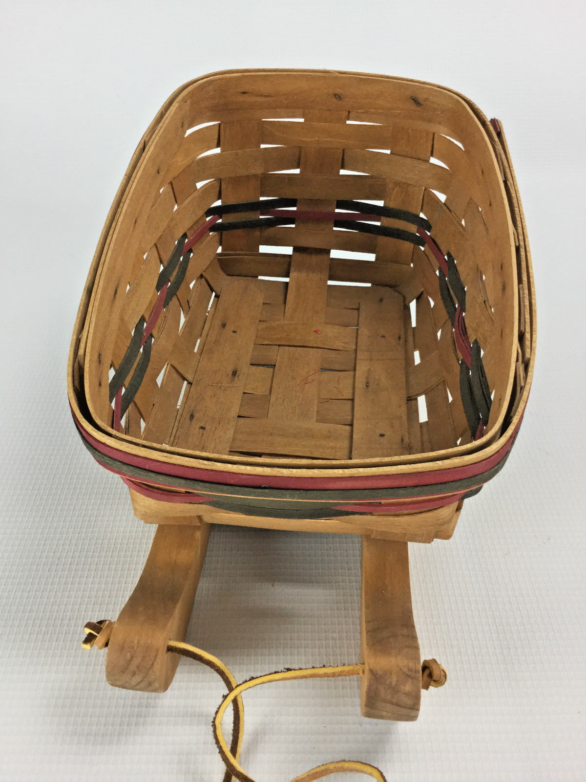 Vintage Wood & Woven Wicker Christmas Sleigh with Faux Poinsettias Holiday Decor