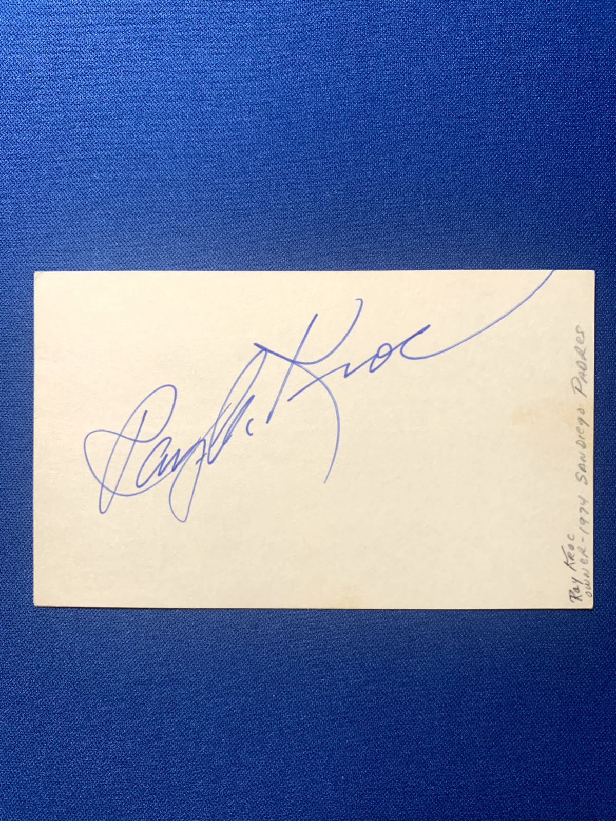 Ray Kroc Autographed 3x5 Index Card McDonald's / San Diego