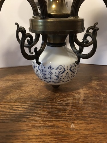 VINTAGE VICTORIAN 5 LIGHT DELFT PORCELAIN BLUE/WHITE CEILING FIXTURE CHANDELIER