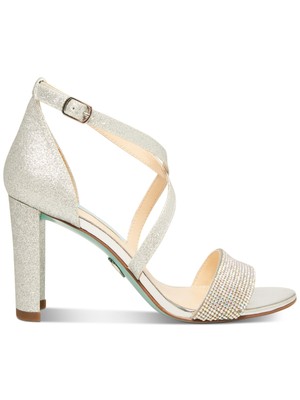 

BETSEY JOHNSON Женские серебряные блестящие босоножки Bella на блочном каблуке с круглым носком, размер 8,5 м, Серебряный, SB-BELLA