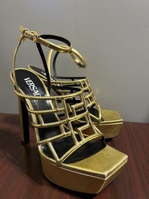 Versace Greca Maze leather Platform Sandals Eu37.5/US7.5