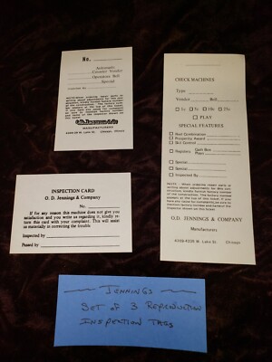 JENNINGS INSPECTION TAGS, SET OF 3 DIFF TAGS  JENNING SANTIQUE SLOT MACHINES