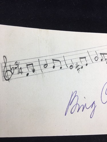 Bing Crosby Signed Vintage 3x5 Index Card W/ Rare Musical Drawn Notes Legend