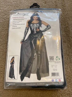 DREAMGIRL 11179 Bare Bones Babe Costume skeleton, print, skulls, Blk, Sz Large