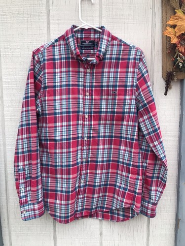 Vineyard Vines Womens Pink Check Slim Fit Tucker Button Up Flannel Shirt Size S