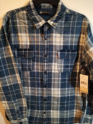 RF Brand Men's Button Front Shirt Long Slvs True Indigo plaid Various Sizes
