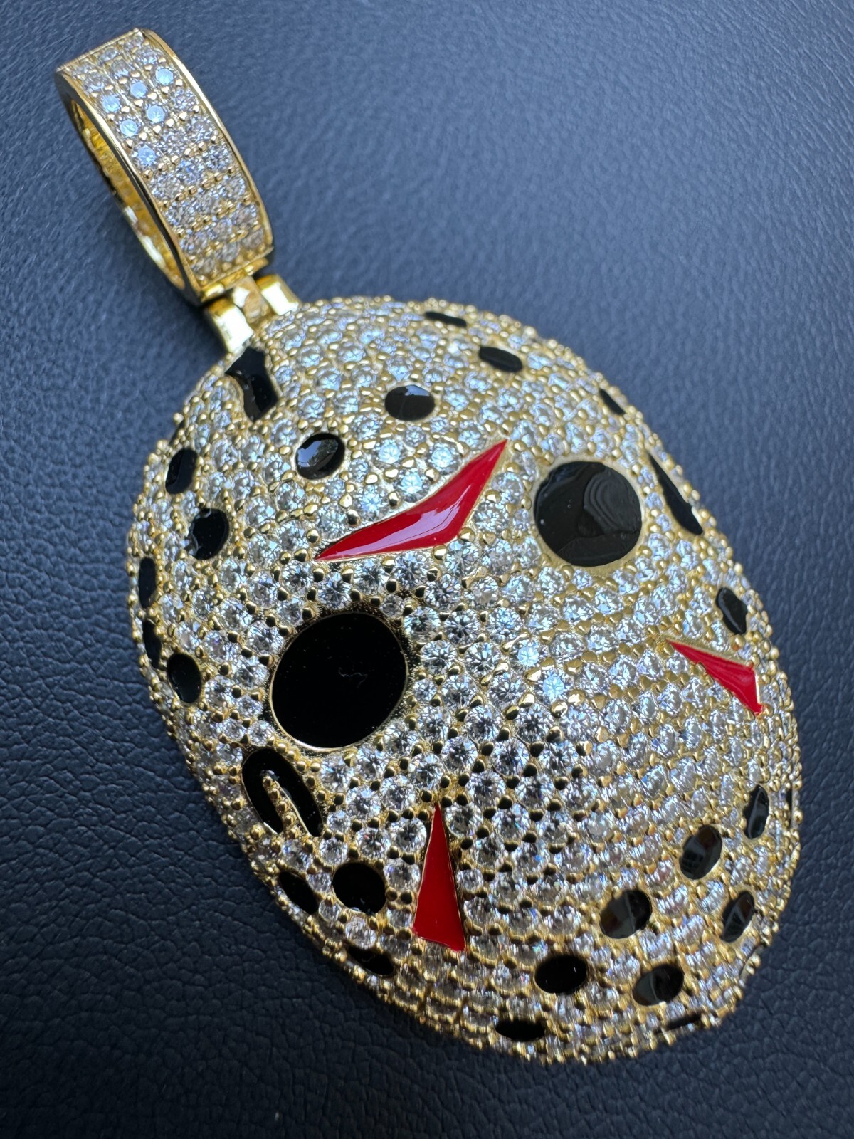 Pre-owned Hip Hop Real Moissanite Friday The 13th Jason Iced Pendant Necklace 925 Silver / Gold In White