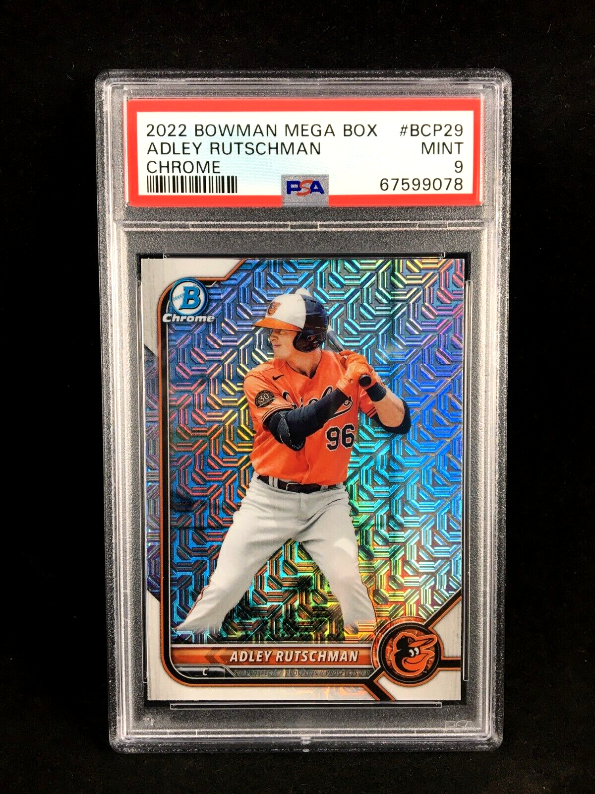 Pop 2 PSA 9 Adley Rutschman 2022 Bowman Mega Box Chrome Mojo Refractor  #BCP-29