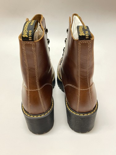 Pre-owned Dr. Martens Leona Platform Combat Boots Butterscotch Brown Leather Women's Sz 11