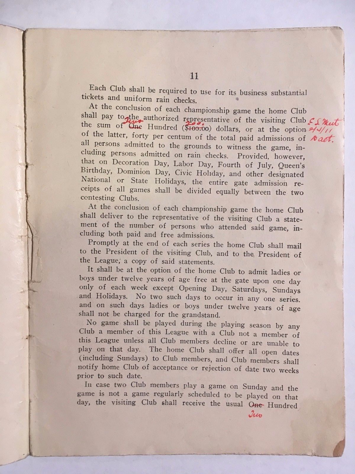 RARE 1910 CONSTITUTION OF THE EASTERN LEAGUE OF PROFESSIONAL BASEBALL