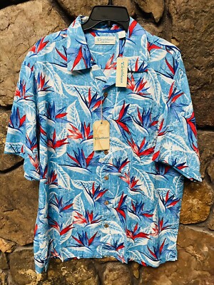 Caribbean Silk Blend Floral Print Short Sleeve Camp Shirt L,XL NWT$79 ST5WC443