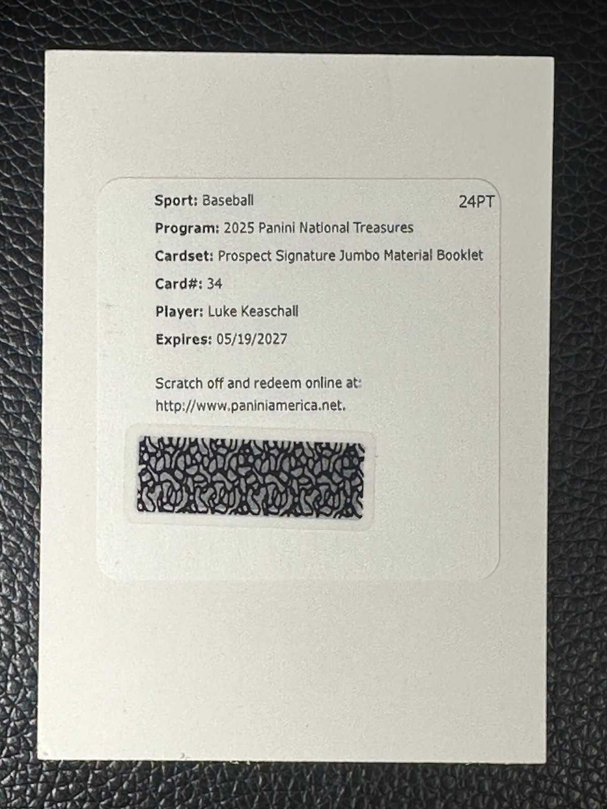 2025 Panini Redemption National Treasures #34 Luke Keaschall Auto Jersey RC