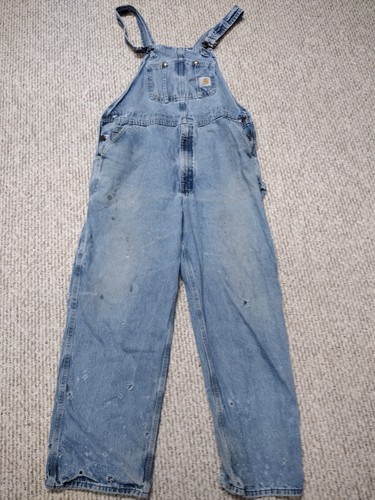 Carhartt Overalls 42 x 30 Mens R07 DST Denim Bib VTG 90s