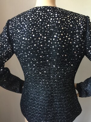 Pre-owned St. John Couture St John Knit Couture Sz 6 Black Caviar Jewel Jacket Wool Rayon