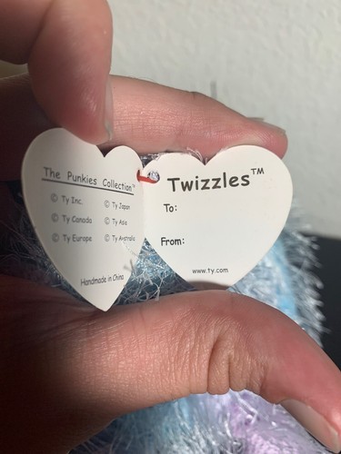 Twizzles 2002 Blue & Pink Bear TY Beanies 9in Punkies stuffed toy MWMT 402