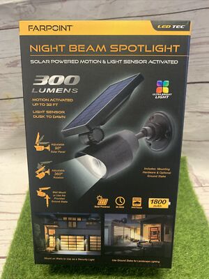 Farpoint Night Beam Spotlight Solar Powered Motion & Light Sensor SAME DAY SHIP